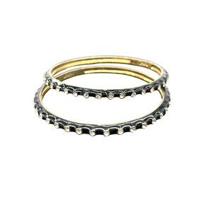 J. Crew Clear Rhinestone Black Enamel Bangle Bracelet Set of Two Gold Tone